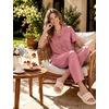 image:imageSWOMOG Womens 100 Cotton Pajamas Soft Short Sleeve Lounge Set 2 Piece Button Down Sleepwear with PocketsPink