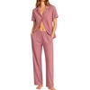 image:imageSWOMOG Womens 100 Cotton Pajamas Soft Short Sleeve Lounge Set 2 Piece Button Down Sleepwear with PocketsPink