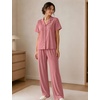 image:imageSWOMOG Womens 100 Cotton Pajamas Soft Short Sleeve Lounge Set 2 Piece Button Down Sleepwear with PocketsPink