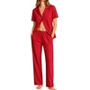 image:imageSWOMOG Womens 100 Cotton Pajamas Soft Short Sleeve Lounge Set 2 Piece Button Down Sleepwear with PocketsRed