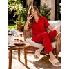 image:imageSWOMOG Womens 100 Cotton Pajamas Soft Short Sleeve Lounge Set 2 Piece Button Down Sleepwear with PocketsRed