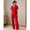 image:imageSWOMOG Womens 100 Cotton Pajamas Soft Short Sleeve Lounge Set 2 Piece Button Down Sleepwear with PocketsRed