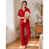 image:imageSWOMOG Womens 100 Cotton Pajamas Soft Short Sleeve Lounge Set 2 Piece Button Down Sleepwear with PocketsRed