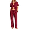 image:imageSWOMOG Womens 100 Cotton Pajamas Soft Short Sleeve Lounge Set 2 Piece Button Down Sleepwear with PocketsWine Red
