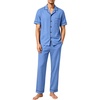 image:imageSWOMOG 100 Cotton Men Pajamas Set Button Down Short Sleeve Sleepwear Loungewear Pjs Set with PocketsAzure Blue