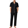 image:imageSWOMOG 100 Cotton Men Pajamas Set Button Down Short Sleeve Sleepwear Loungewear Pjs Set with PocketsBlack