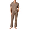 image:imageSWOMOG 100 Cotton Men Pajamas Set Button Down Short Sleeve Sleepwear Loungewear Pjs Set with PocketsBrown
