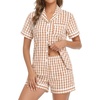 image:imageSWOMOG Women Pajama Set For 2PCS Stripe Pjs Set Short Sleeve with Pockets Button Down Loungewear Brown