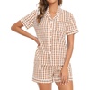 image:imageSWOMOG Women Pajama Set For 2PCS Stripe Pjs Set Short Sleeve with Pockets Button Down Loungewear Brown