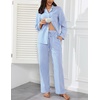 image:imageSWOMOG 100 Cotton Pajama Sets for Women Long Sleeve Button Down Plaid Sleep Set 2 Pcs Striped Loungewear with PocketsBlue Striped