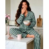 image:imageSWOMOG 100 Cotton Pajama Sets for Women Long Sleeve Button Down Plaid Sleep Set 2 Pcs Striped Loungewear with PocketsDark Green Plaid