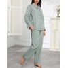 image:imageSWOMOG 100 Cotton Pajama Sets for Women Long Sleeve Button Down Plaid Sleep Set 2 Pcs Striped Loungewear with PocketsGreen White Striped