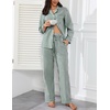 image:imageSWOMOG 100 Cotton Pajama Sets for Women Long Sleeve Button Down Plaid Sleep Set 2 Pcs Striped Loungewear with PocketsGreen White Striped