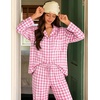 image:imageSWOMOG 100 Cotton Pajama Sets for Women Long Sleeve Button Down Plaid Sleep Set 2 Pcs Striped Loungewear with PocketsLight Pink Plaid