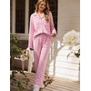 image:imageSWOMOG 100 Cotton Pajama Sets for Women Long Sleeve Button Down Plaid Sleep Set 2 Pcs Striped Loungewear with PocketsLight Pink Plaid