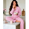 image:imageSWOMOG 100 Cotton Pajama Sets for Women Long Sleeve Button Down Plaid Sleep Set 2 Pcs Striped Loungewear with PocketsLight Pink Plaid