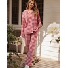 image:imageSWOMOG 100 Cotton Pajama Sets for Women Long Sleeve Button Down Plaid Sleep Set 2 Pcs Striped Loungewear with PocketsRed Plaid