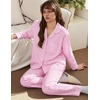 image:imageSWOMOG 100 Cotton Pajama Sets for Women Long Sleeve Button Down Plaid Sleep Set 2 Pcs Striped Loungewear with PocketsWhite Pink Striped