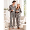 image:imageSWOMOG Couples Satin Pajama Set Long Sleeve Sleepwear Button Down Loungewear Striped Pj Set with PocketsBlack White Stripes