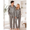 image:imageSWOMOG Couples Satin Pajama Set Long Sleeve Sleepwear Button Down Loungewear Striped Pj Set with PocketsBlack White Stripes