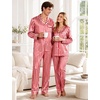 image:imageSWOMOG Couples Satin Pajama Set Long Sleeve Sleepwear Button Down Loungewear Striped Pj Set with PocketsRed White Stripes
