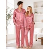 image:imageSWOMOG Couples Satin Pajama Set Long Sleeve Sleepwear Button Down Loungewear Striped Pj Set with PocketsRed White Stripes