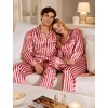 image:imageSWOMOG Couples Satin Pajama Set Long Sleeve Sleepwear Button Down Loungewear Striped Pj Set with PocketsRed White Stripes