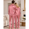 image:imageSWOMOG Couples Satin Pajama Set Long Sleeve Sleepwear Button Down Loungewear Striped Pj Set with PocketsRed White Stripes