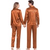 image:imageSWOMOG Couples Satin Pajama Set Long Sleeve Sleepwear Button Down Loungewear Striped Pj Set with PocketsStripes in Coffee