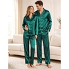 image:imageSWOMOG Couples Satin Pajama Set Long Sleeve Sleepwear Button Down Loungewear Striped Pj Set with PocketsStripes in Deep Green
