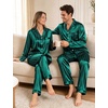 image:imageSWOMOG Couples Satin Pajama Set Long Sleeve Sleepwear Button Down Loungewear Striped Pj Set with PocketsStripes in Deep Green