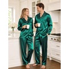 image:imageSWOMOG Couples Satin Pajama Set Long Sleeve Sleepwear Button Down Loungewear Striped Pj Set with PocketsStripes in Deep Green