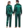 image:imageSWOMOG Couples Satin Pajama Set Long Sleeve Sleepwear Button Down Loungewear Striped Pj Set with PocketsStripes in Deep Green