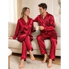 image:imageSWOMOG Couples Satin Pajama Set Long Sleeve Sleepwear Button Down Loungewear Striped Pj Set with PocketsStripes in Red