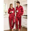 image:imageSWOMOG Couples Satin Pajama Set Long Sleeve Sleepwear Button Down Loungewear Striped Pj Set with PocketsStripes in Red
