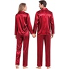 image:imageSWOMOG Couples Satin Pajama Set Long Sleeve Sleepwear Button Down Loungewear Striped Pj Set with PocketsStripes in Red