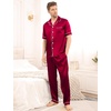 image:imageSWOMOG Mens Satin Pajama Set Short Sleeve Classic Sleepwear Button Down Silky Loungewear with Long PantsBurgundy