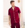 image:imageSWOMOG Mens Satin Pajama Set Short Sleeve Classic Sleepwear Button Down Silky Loungewear with Long PantsBurgundy