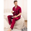 image:imageSWOMOG Mens Satin Pajama Set Short Sleeve Classic Sleepwear Button Down Silky Loungewear with Long PantsBurgundy