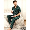 image:imageSWOMOG Mens Satin Pajama Set Short Sleeve Classic Sleepwear Button Down Silky Loungewear with Long PantsStriped in Deep Green