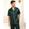 image:imageSWOMOG Mens Satin Pajama Set Short Sleeve Classic Sleepwear Button Down Silky Loungewear with Long PantsStriped in Deep Green