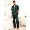 image:imageSWOMOG Mens Satin Pajama Set Short Sleeve Classic Sleepwear Button Down Silky Loungewear with Long PantsStriped in Deep Green