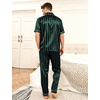 image:imageSWOMOG Mens Satin Pajama Set Short Sleeve Classic Sleepwear Button Down Silky Loungewear with Long PantsStriped in Deep Green