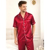image:imageSWOMOG Mens Satin Pajama Set Short Sleeve Classic Sleepwear Button Down Silky Loungewear with Long PantsStriped in Red