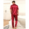 image:imageSWOMOG Mens Satin Pajama Set Short Sleeve Classic Sleepwear Button Down Silky Loungewear with Long PantsStriped in Red