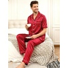 image:imageSWOMOG Mens Satin Pajama Set Short Sleeve Classic Sleepwear Button Down Silky Loungewear with Long PantsStriped in Red