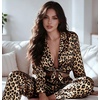 image:imageSWOMOG Womens Satin Pajamas Long Sleeve Sleepwear Silk Soft Button Down Loungewear Pjs Set SXXLLeopard