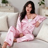 image:imageSWOMOG Womens Satin Pajamas Long Sleeve Sleepwear Silk Soft Button Down Loungewear Pjs Set SXXLPink Striped