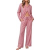 image:imageSWOMOG 100 Cotton Pajama Sets for Women Long Sleeve Button Down Plaid Sleep Set 2 Pcs Striped Loungewear with PocketsRed Striped