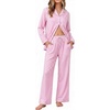image:imageSWOMOG 100 Cotton Pajama Sets for Women Long Sleeve Button Down Plaid Sleep Set 2 Pcs Striped Loungewear with PocketsWhite Pink Striped